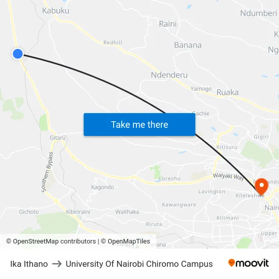 Ika Ithano to University Of Nairobi Chiromo Campus map