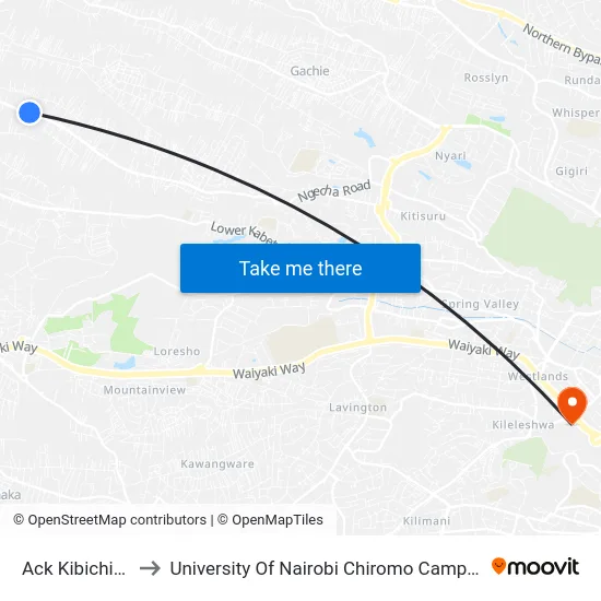 Ack Kibichiku to University Of Nairobi Chiromo Campus map