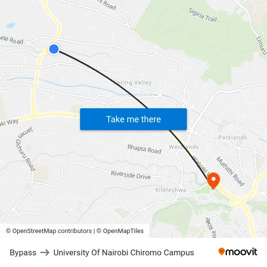 Bypass to University Of Nairobi Chiromo Campus map