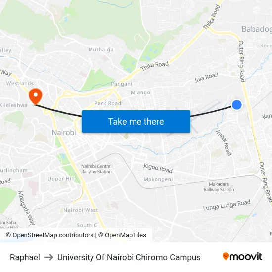 Raphael to University Of Nairobi Chiromo Campus map