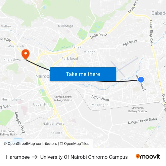 Harambee to University Of Nairobi Chiromo Campus map