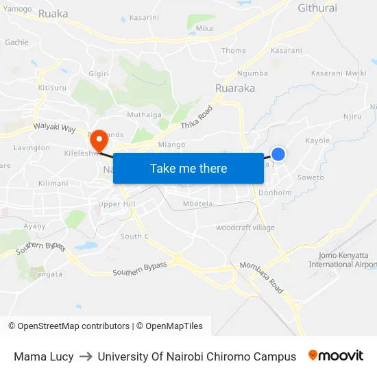 Mama Lucy to University Of Nairobi Chiromo Campus map