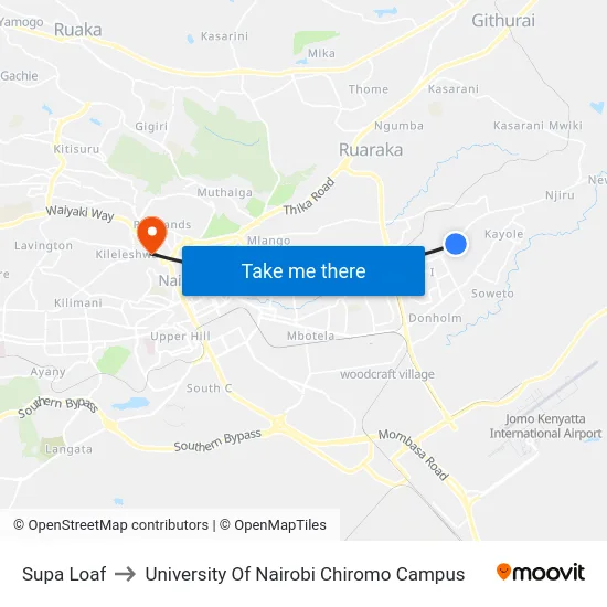 Supa Loaf to University Of Nairobi Chiromo Campus map