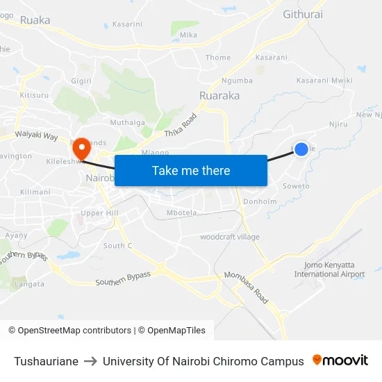 Tushauriane to University Of Nairobi Chiromo Campus map