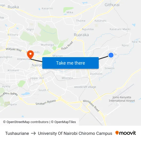 Tushauriane to University Of Nairobi Chiromo Campus map