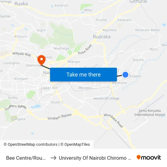 Bee Centre/Roundabt to University Of Nairobi Chiromo Campus map