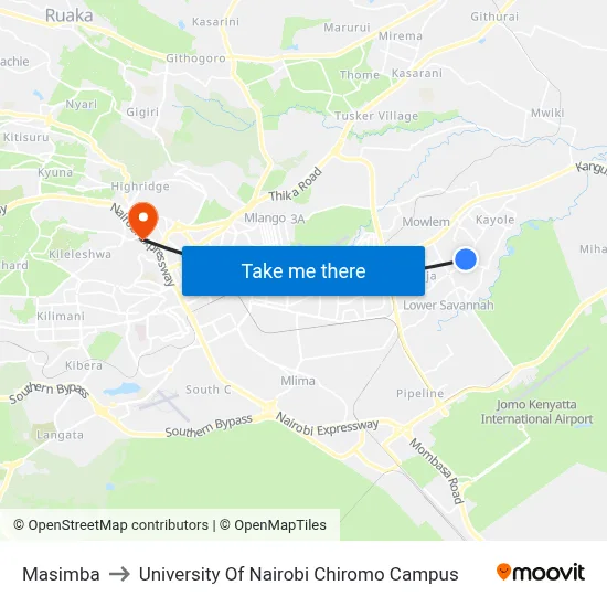 Masimba to University Of Nairobi Chiromo Campus map