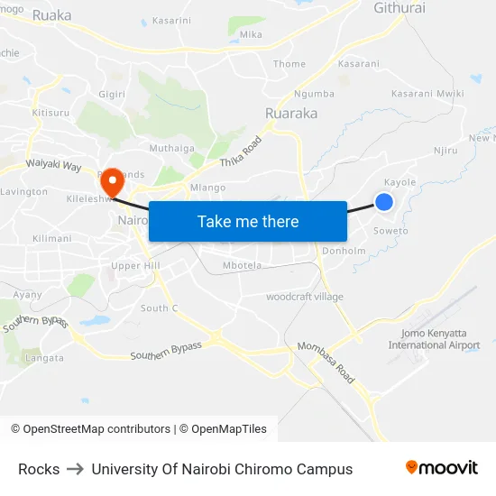 Rocks to University Of Nairobi Chiromo Campus map