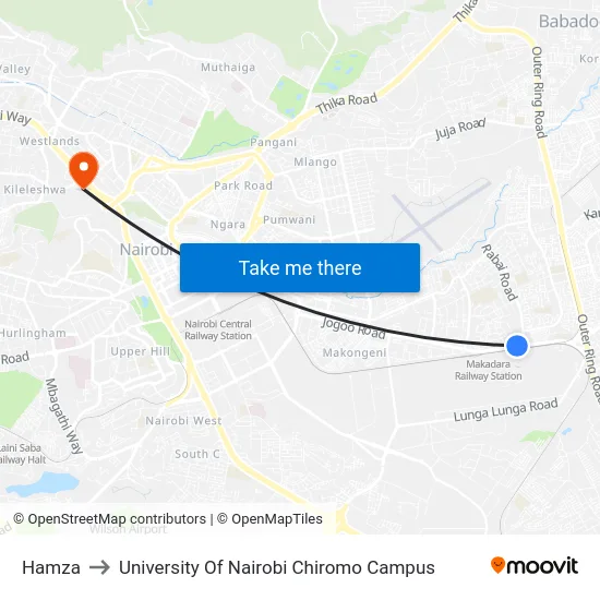 Hamza to University Of Nairobi Chiromo Campus map
