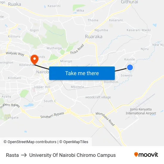 Rasta to University Of Nairobi Chiromo Campus map