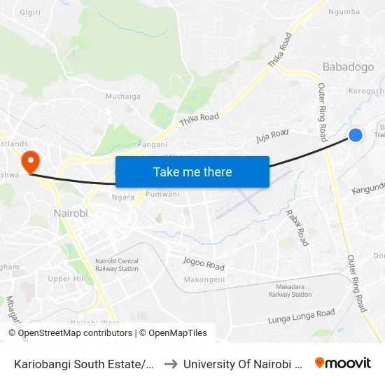 Kariobangi South Estate/Deliverance Church to University Of Nairobi Chiromo Campus map