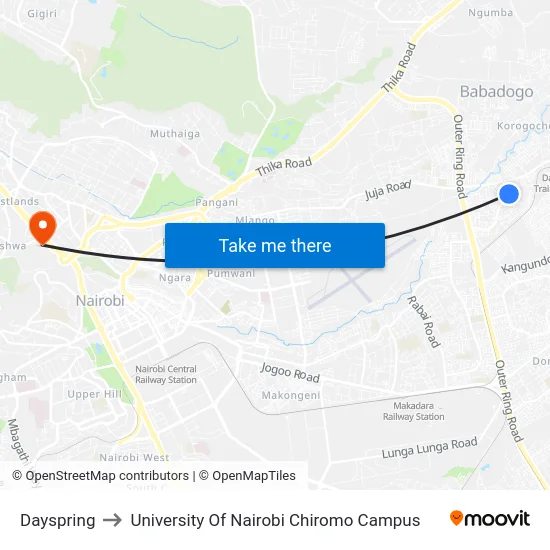 Dayspring to University Of Nairobi Chiromo Campus map