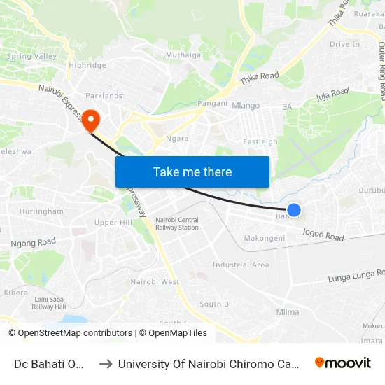 Dc Bahati Office to University Of Nairobi Chiromo Campus map