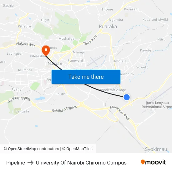 Pipeline to University Of Nairobi Chiromo Campus map