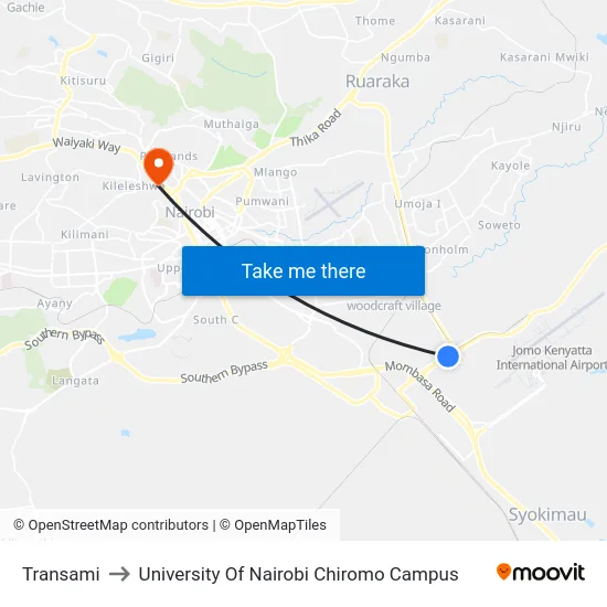 Transami to University Of Nairobi Chiromo Campus map
