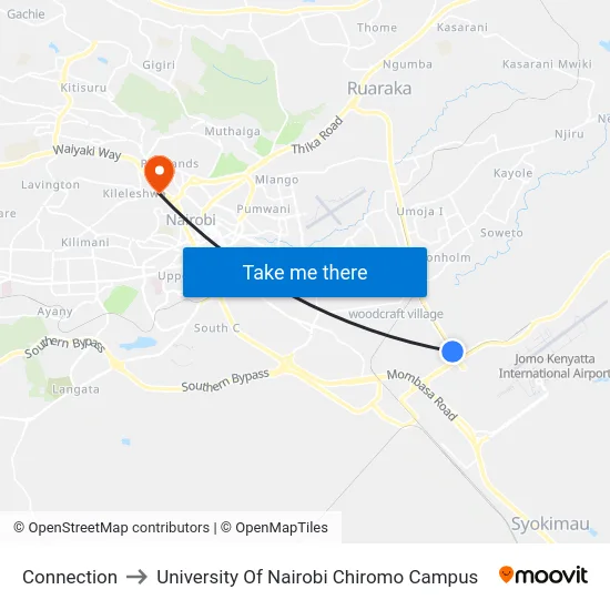 Connection to University Of Nairobi Chiromo Campus map