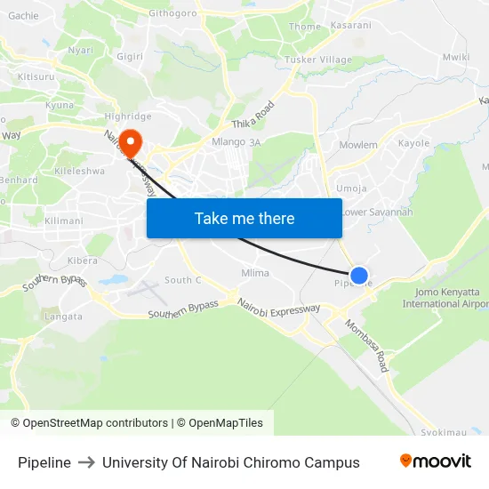 Pipeline to University Of Nairobi Chiromo Campus map
