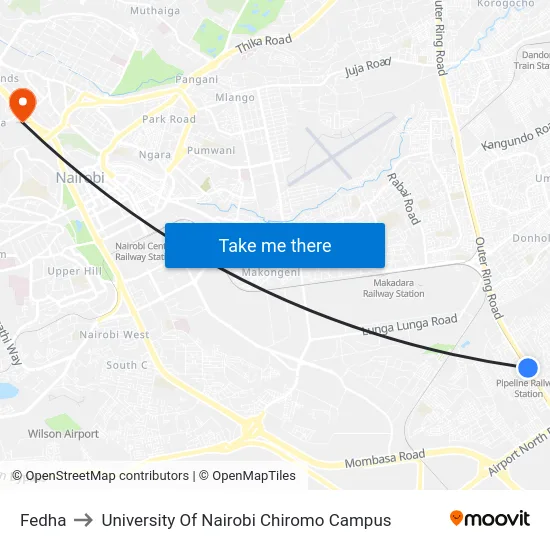 Fedha to University Of Nairobi Chiromo Campus map