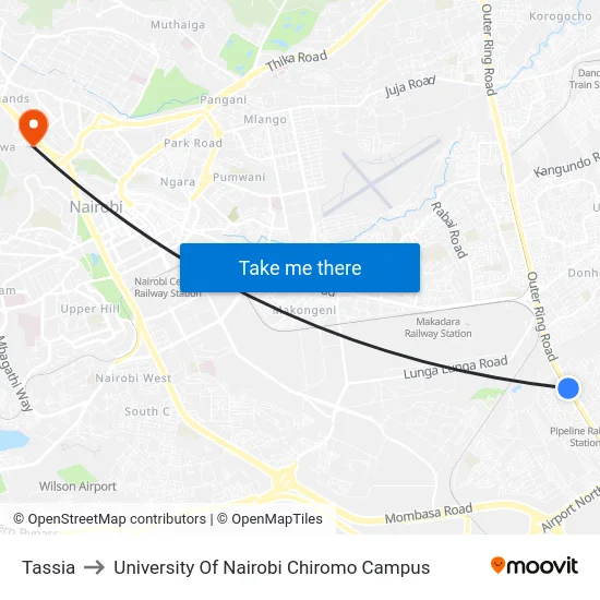 Tassia to University Of Nairobi Chiromo Campus map