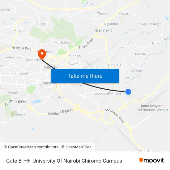 Gate B to University Of Nairobi Chiromo Campus map