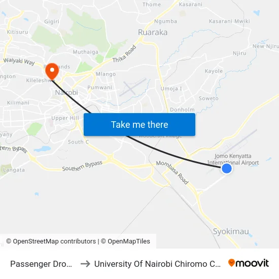 Passenger Drop Off to University Of Nairobi Chiromo Campus map