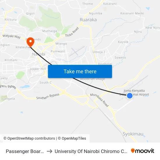 Passenger Boarding to University Of Nairobi Chiromo Campus map