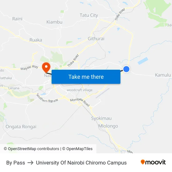 By Pass to University Of Nairobi Chiromo Campus map