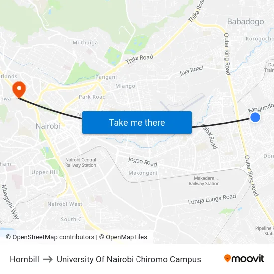 Hornbill to University Of Nairobi Chiromo Campus map