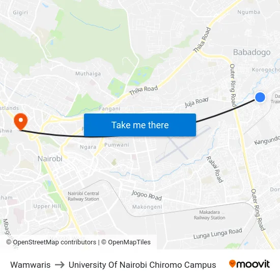 Wamwaris to University Of Nairobi Chiromo Campus map