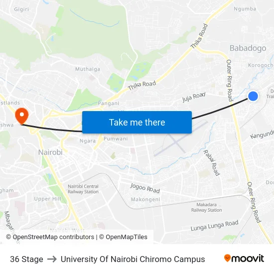 36 Stage to University Of Nairobi Chiromo Campus map