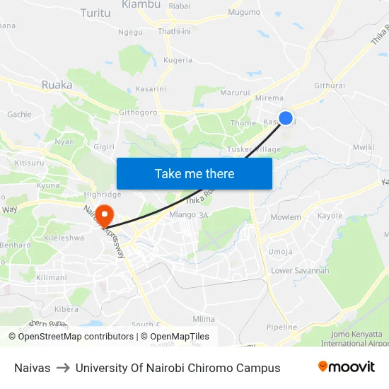 Naivas to University Of Nairobi Chiromo Campus map