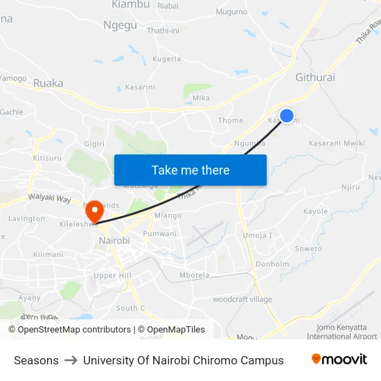 Seasons to University Of Nairobi Chiromo Campus map