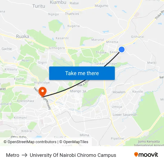 Metro to University Of Nairobi Chiromo Campus map