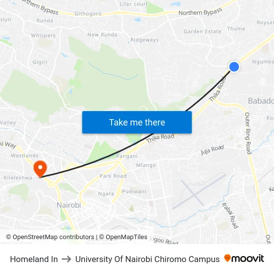 Homeland In to University Of Nairobi Chiromo Campus map