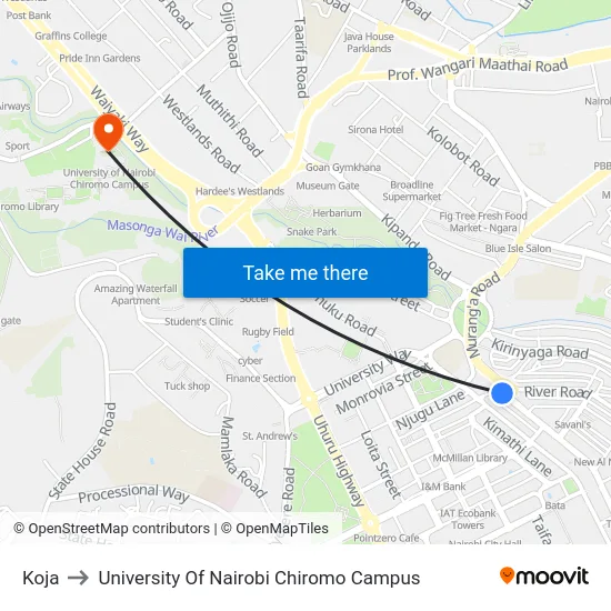Koja to University Of Nairobi Chiromo Campus map