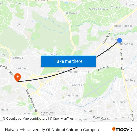 Naivas to University Of Nairobi Chiromo Campus map
