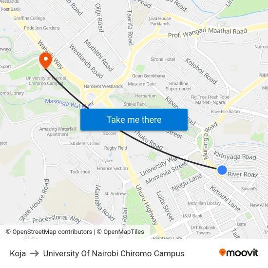 Koja to University Of Nairobi Chiromo Campus map