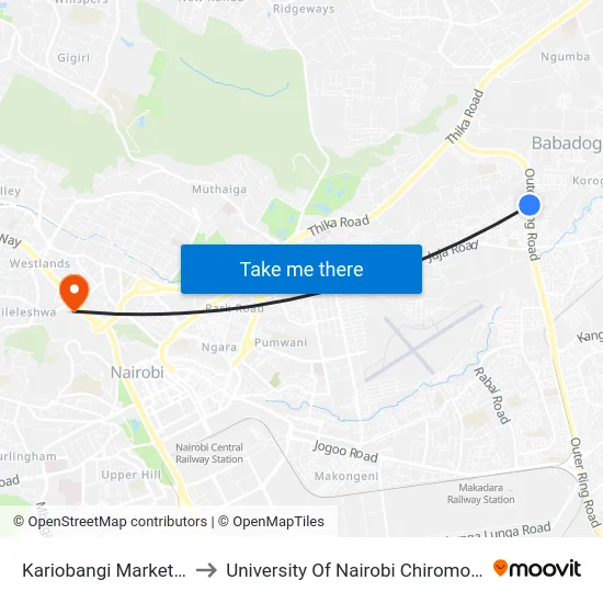 Kariobangi Market Stage to University Of Nairobi Chiromo Campus map