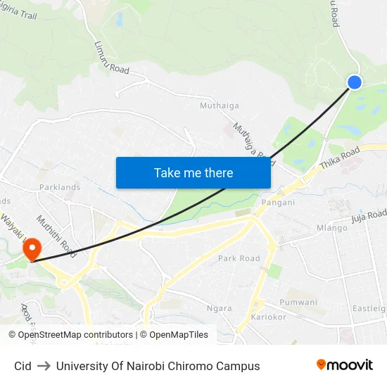 Cid to University Of Nairobi Chiromo Campus map