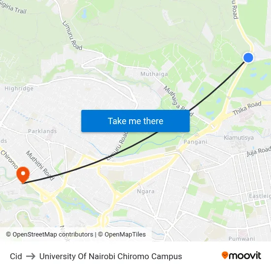 Cid to University Of Nairobi Chiromo Campus map