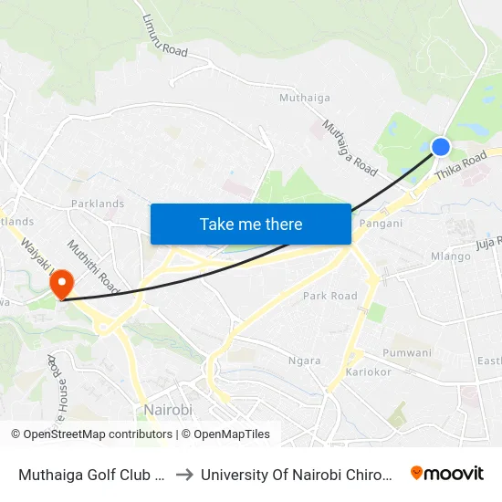 Muthaiga Golf Club Entrance to University Of Nairobi Chiromo Campus map