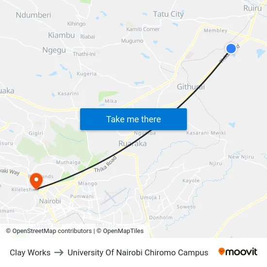 Clay Works to University Of Nairobi Chiromo Campus map