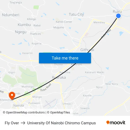 Fly Over to University Of Nairobi Chiromo Campus map