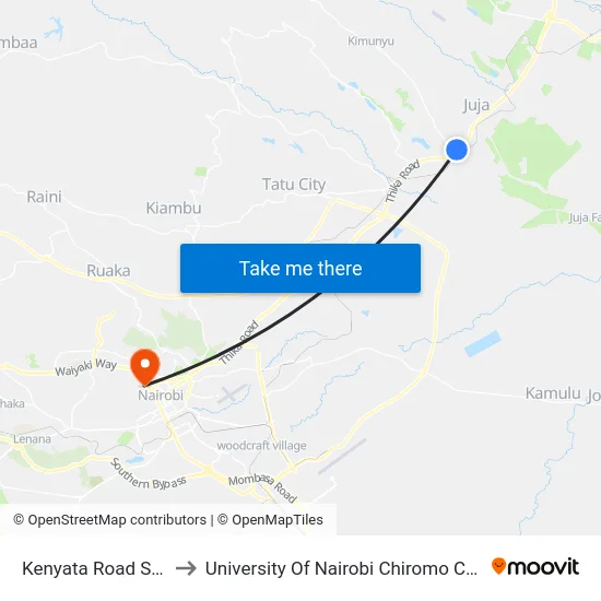 Kenyata Road Stage to University Of Nairobi Chiromo Campus map