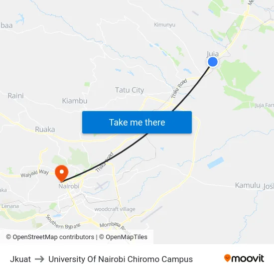 Jkuat to University Of Nairobi Chiromo Campus map