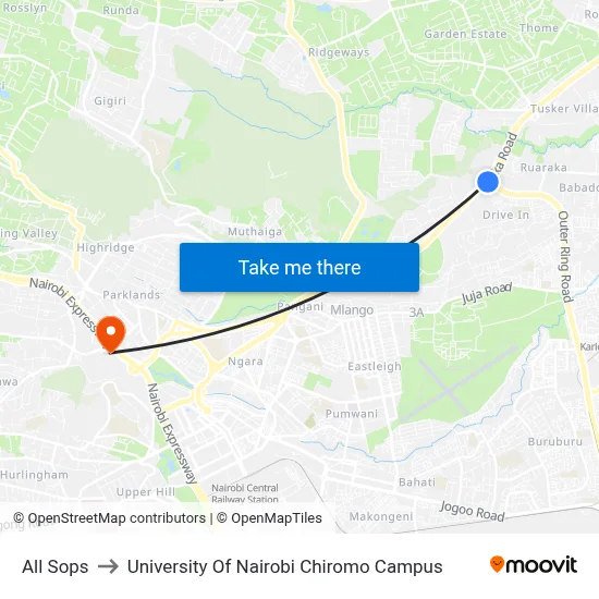 All Sops to University Of Nairobi Chiromo Campus map