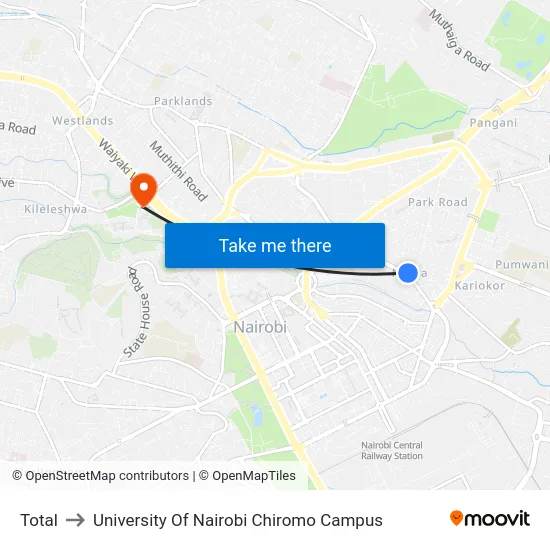Total to University Of Nairobi Chiromo Campus map