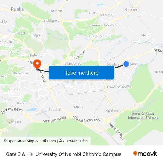 Gate 3 A to University Of Nairobi Chiromo Campus map