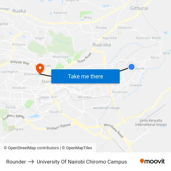 Rounder to University Of Nairobi Chiromo Campus map