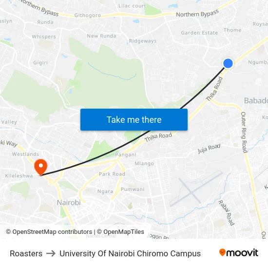 Roasters to University Of Nairobi Chiromo Campus map